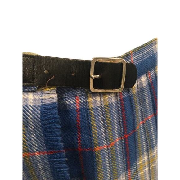 Vtg Brown's of Bermuda Wool Pleated Skirt Womens 12 Blue Red Plaid Modest Tartan - Picture 7 of 8